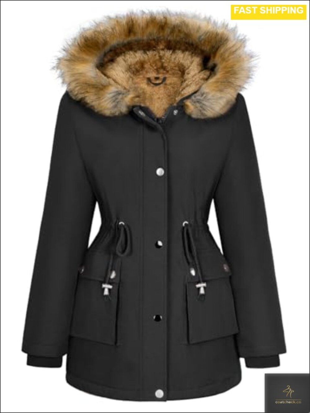 Womens Fleece Lined Parka Winter Coat Faux Fur Hood Waterproof